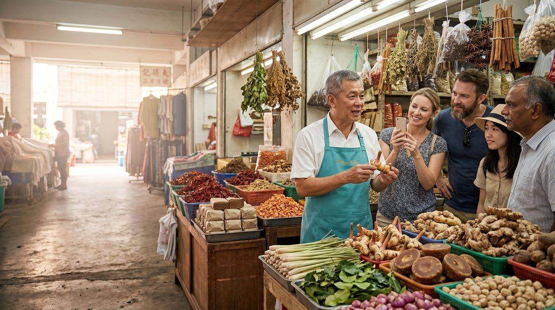 Guided wet market tour at Chinatown Complex, Singapore