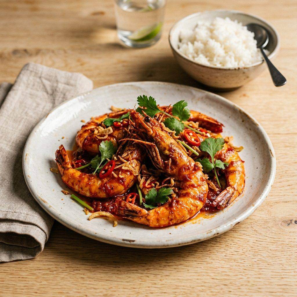 Sambal prawns cooked from scratch in the class
